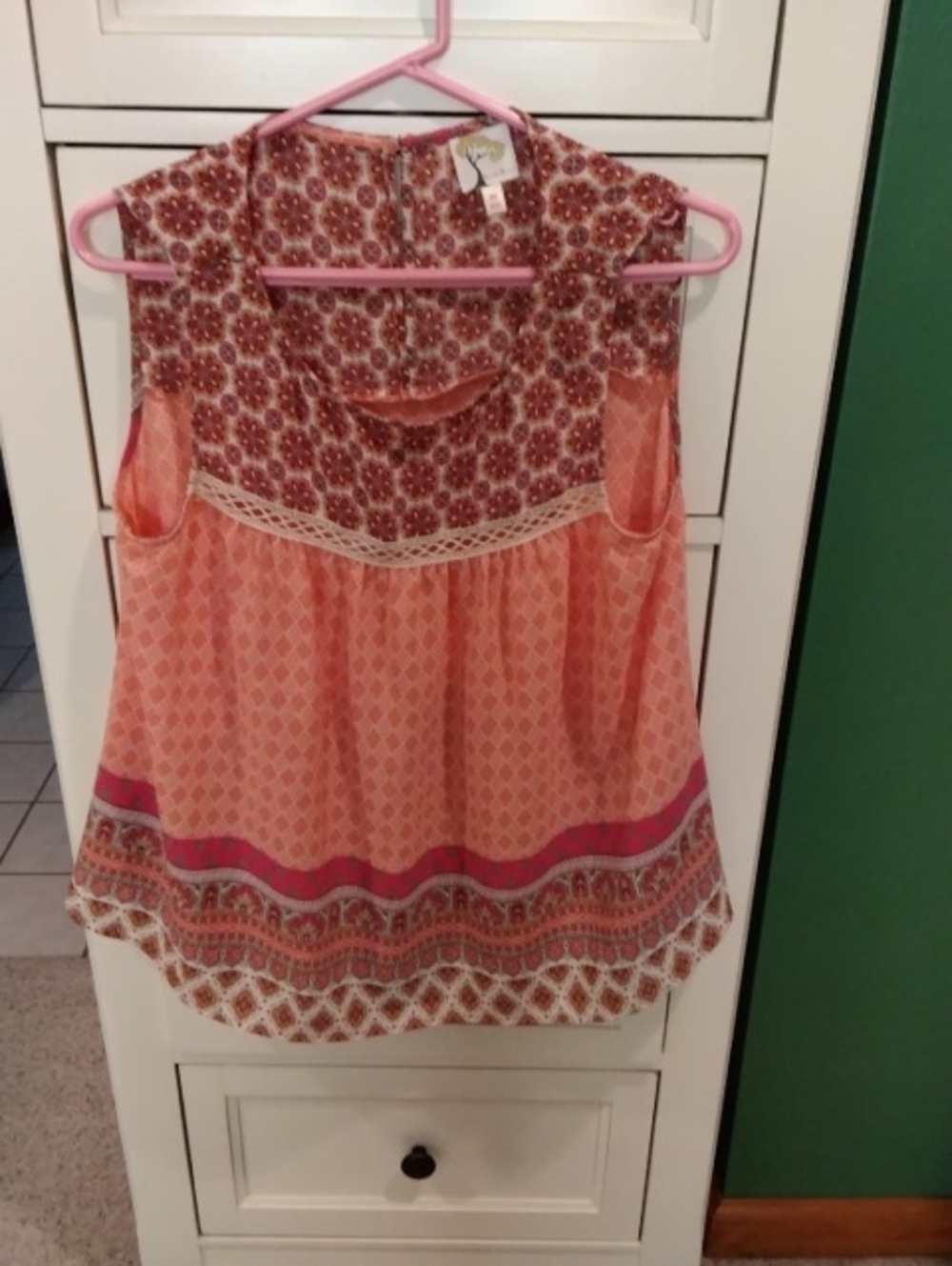 fig and flower Peach Patterned Sleeveless Camisole with Lace Trim
